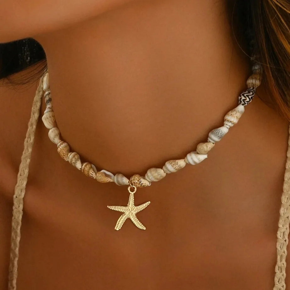 Beach Seashell and Starfish Handmade Beaded Boho Choker