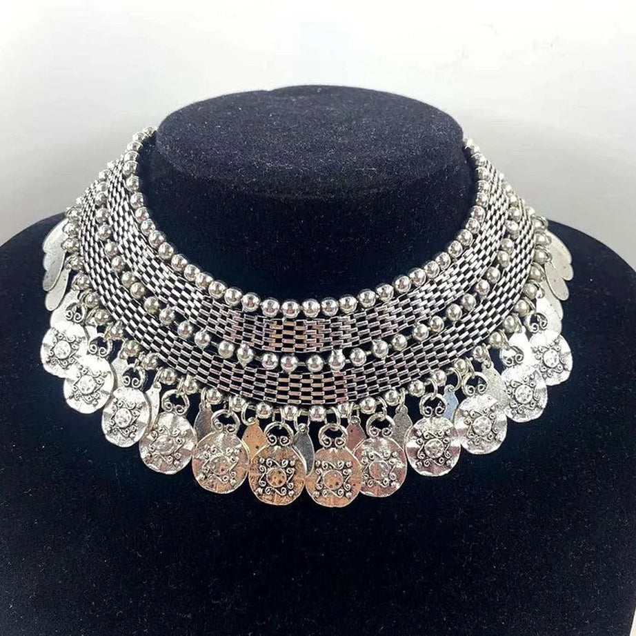 Chunky Coin Tassel Layered Necklace Jewelry