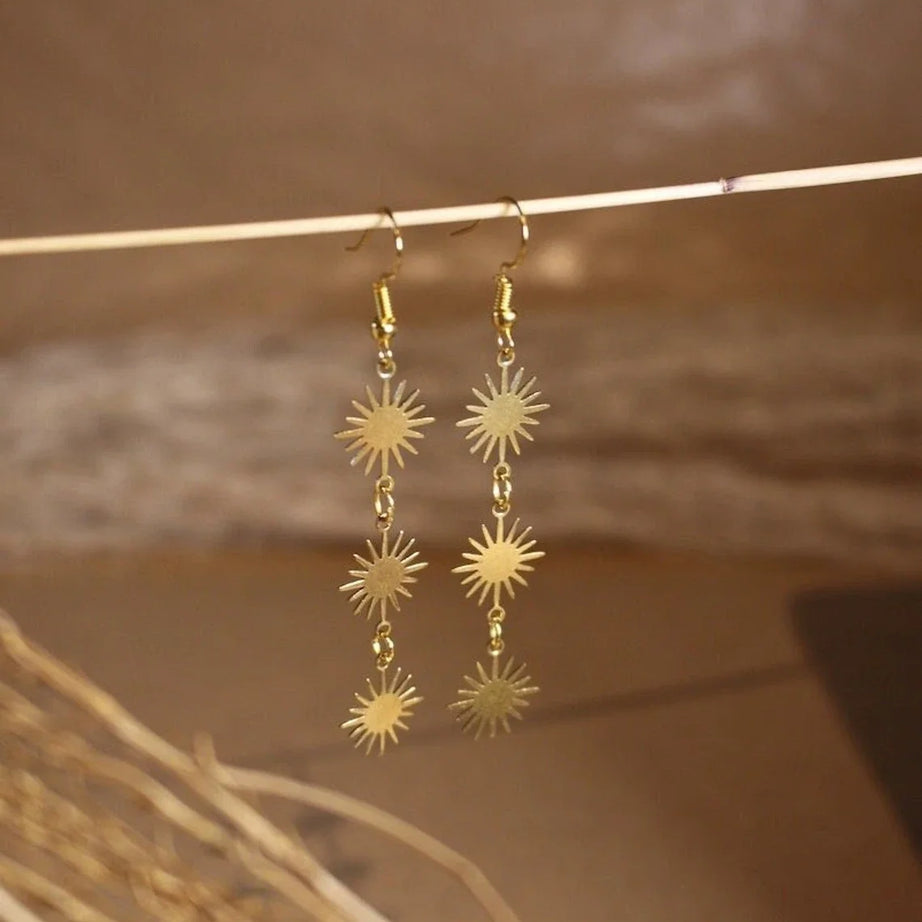 Gold Sun Celestial Boho Earrings Jewelry