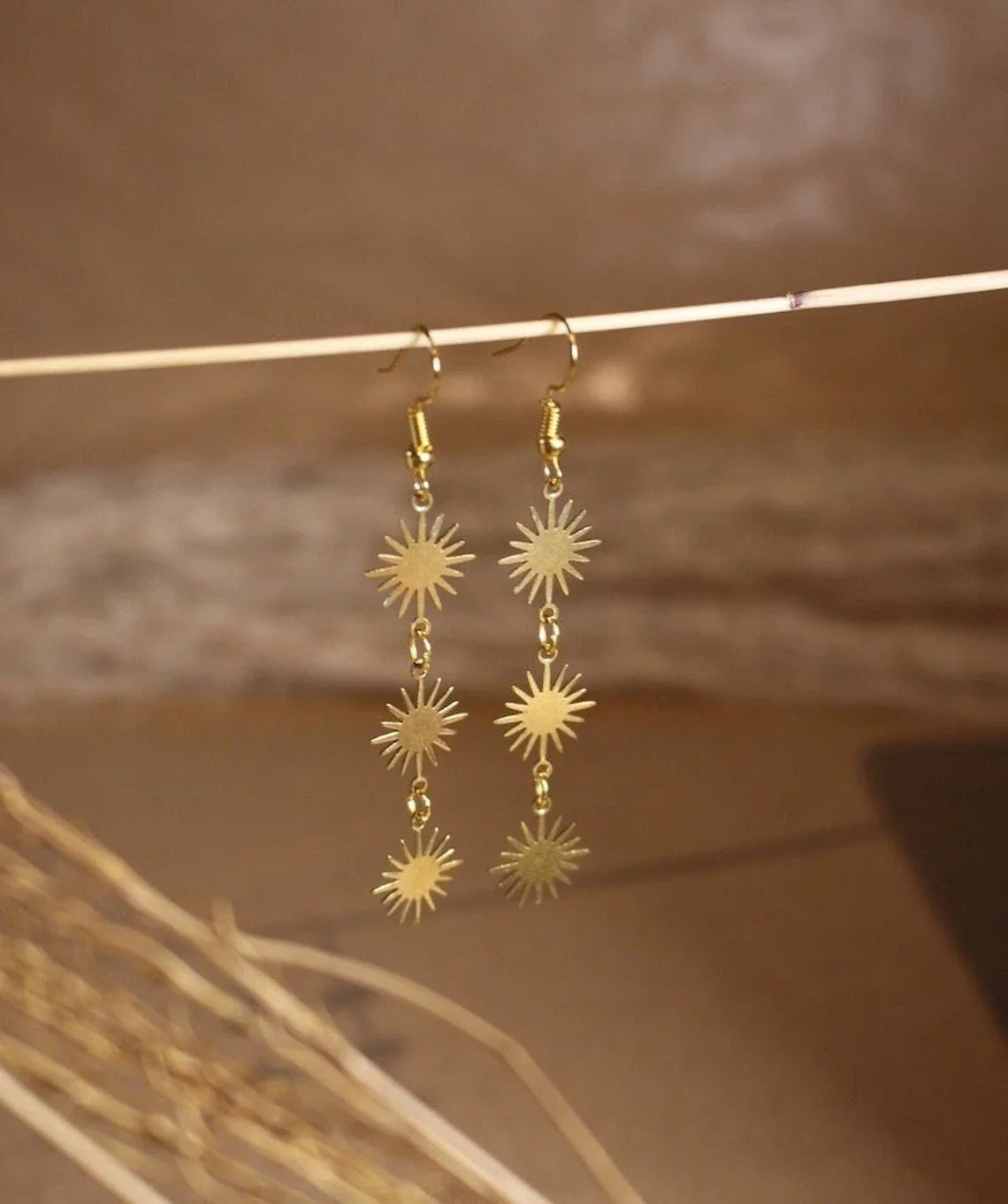Sun Earrings, Boho Jewelry, Sun Jewelry, Astrology Earrings, Gold Color Sun Earrings, Dazzling Gold Color Sun Earrings