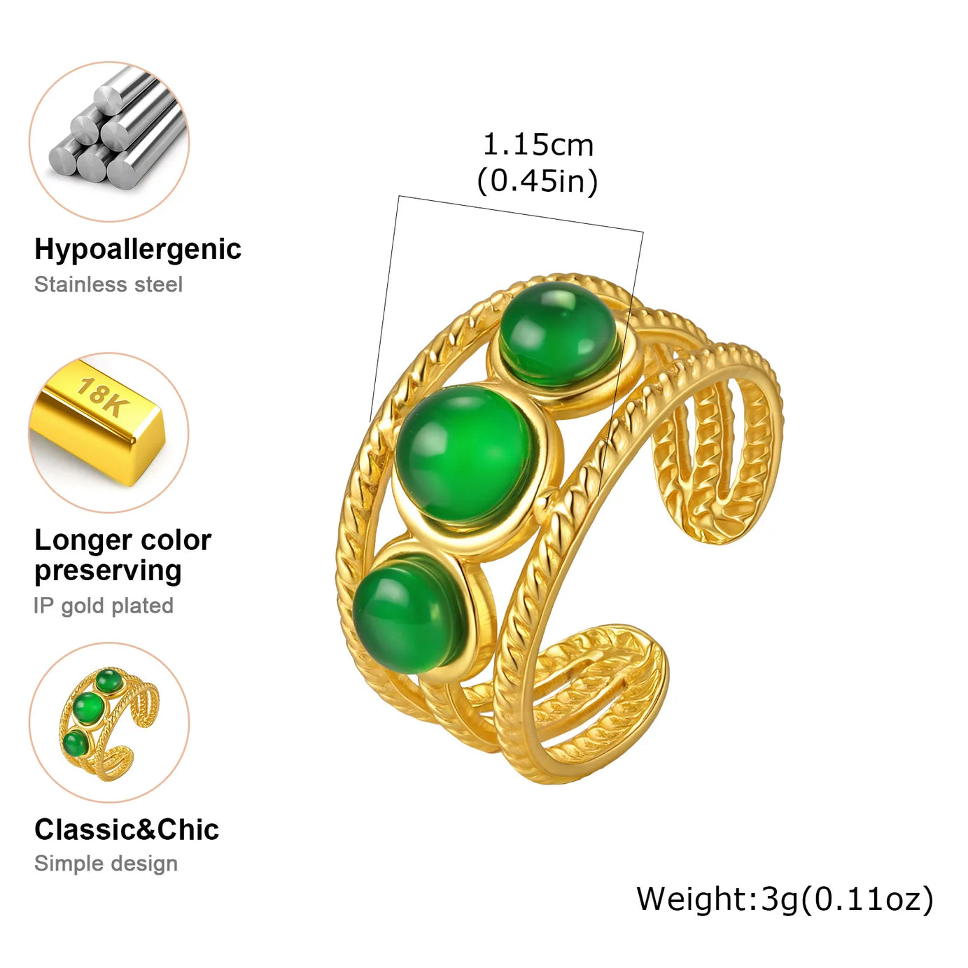 Luxury Bohemian Turquoise Ring for Women, Fashion Stainless Steel Nature Stone Open Adjustable Rings Boho Jewelry - Charlie Dolly