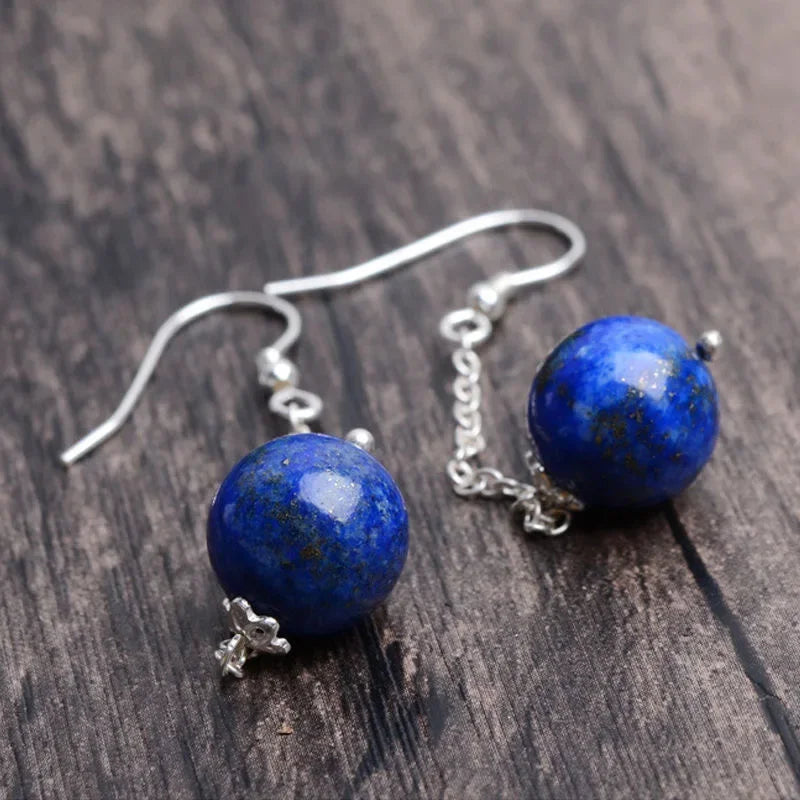 925 Silver Natural Lapis Lazuli 8-10mm Beads Earrings Original Simple Jade Pulp Bead Handmade Gift Women Fine Stone Jewelry New