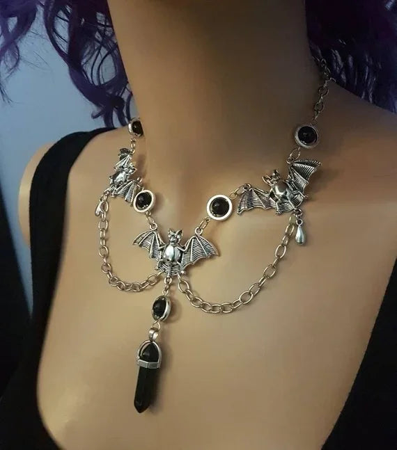 Gothic Bat Necklace, Halloween necklace, Vampire Bat Necklace, Gothic Jewelry, Classic Goth Victorian necklace - Charlie Dolly