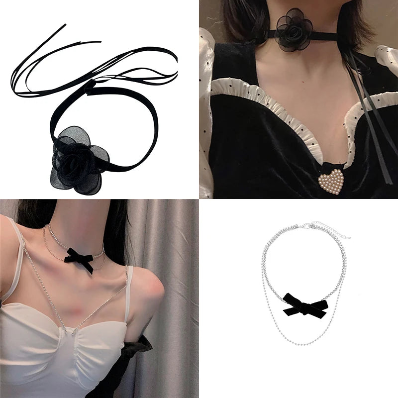 Women's Gothic Lace Choker Necklace Retro White Velvet Clavicle Chain Punk Collar Choker Steampunk Party Halloween Jewelry Gift - Charlie Dolly