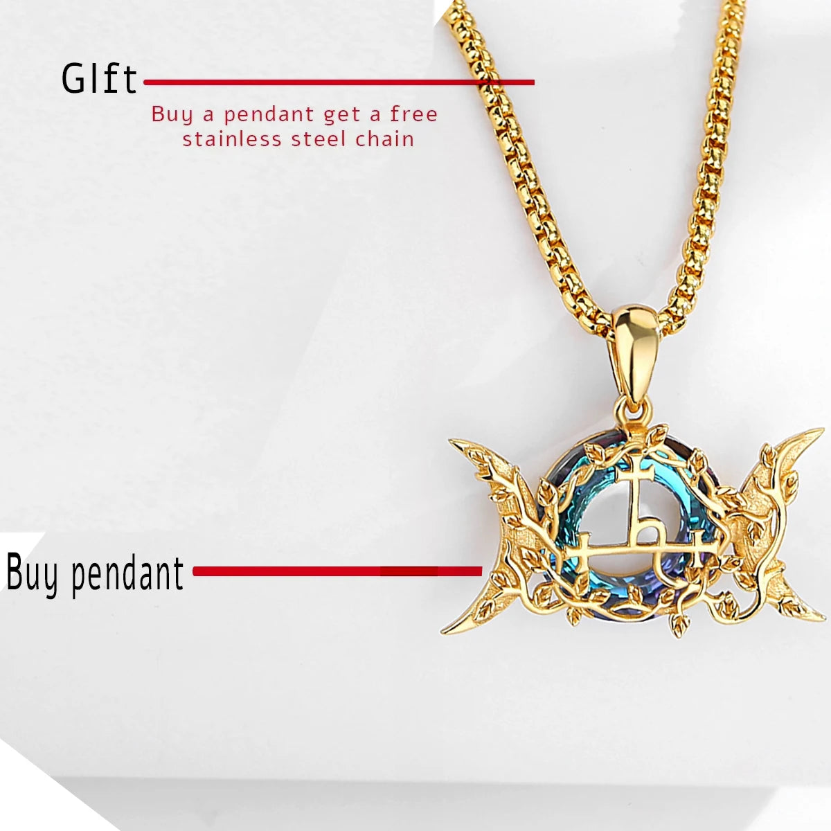 Eudora 925 Sterling Silver Lilith Sigil Necklace 18K Gold Triple Moon Goddess Amulet Pendant Austrian Crystal Wicca Jewelry Gift