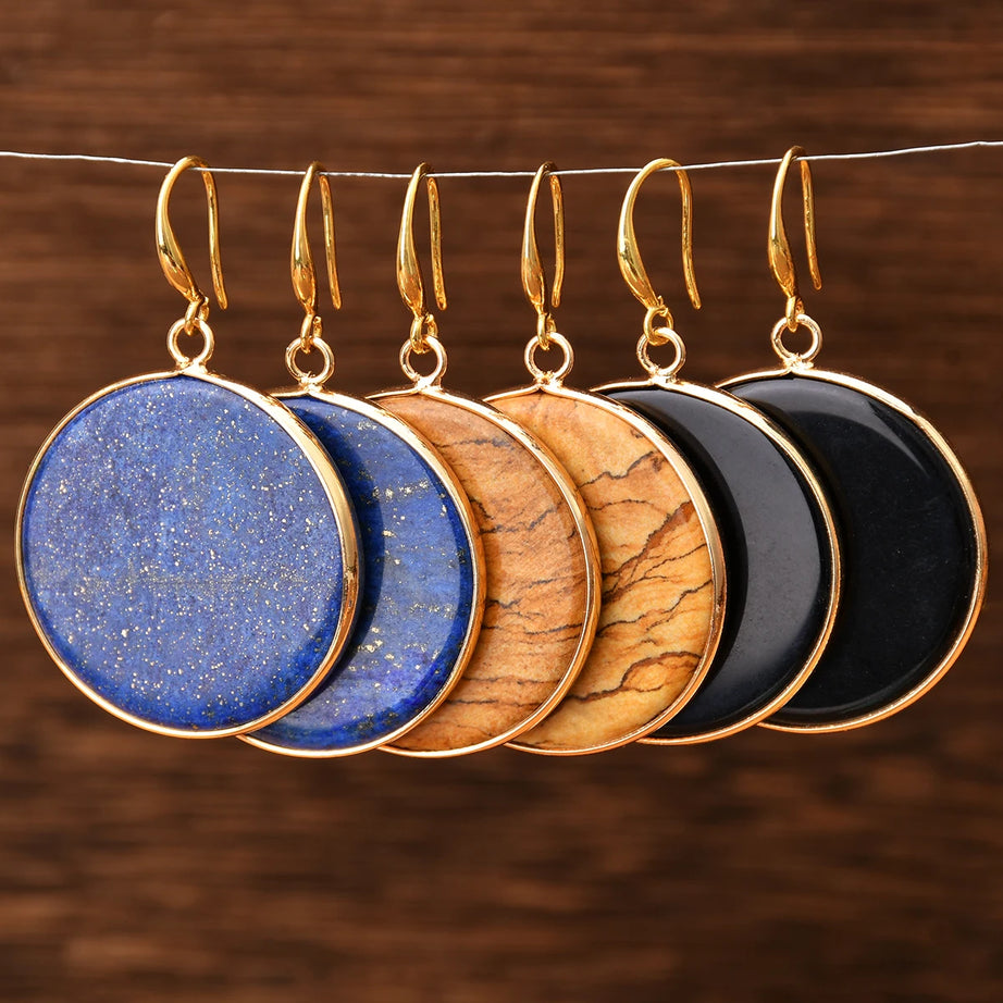 Yumfeel 1Pair Boho Colorful Natural Stone Dangle Earring Turquoise Round Teardrop Earring Retro Elegant Women Banquet Jewelry - Charlie Dolly