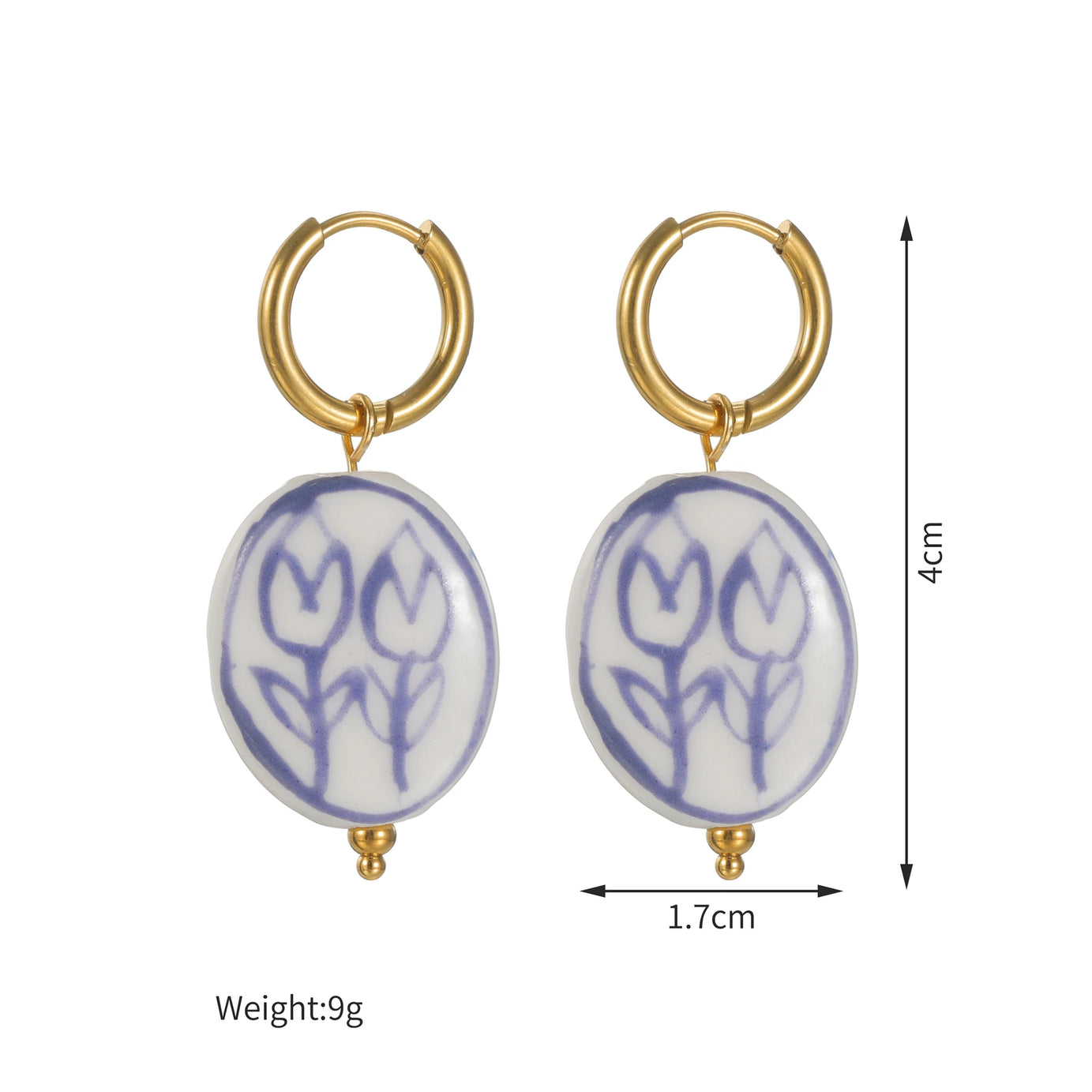 Ceramic Fish Flower Hoop Earrings Jewelry