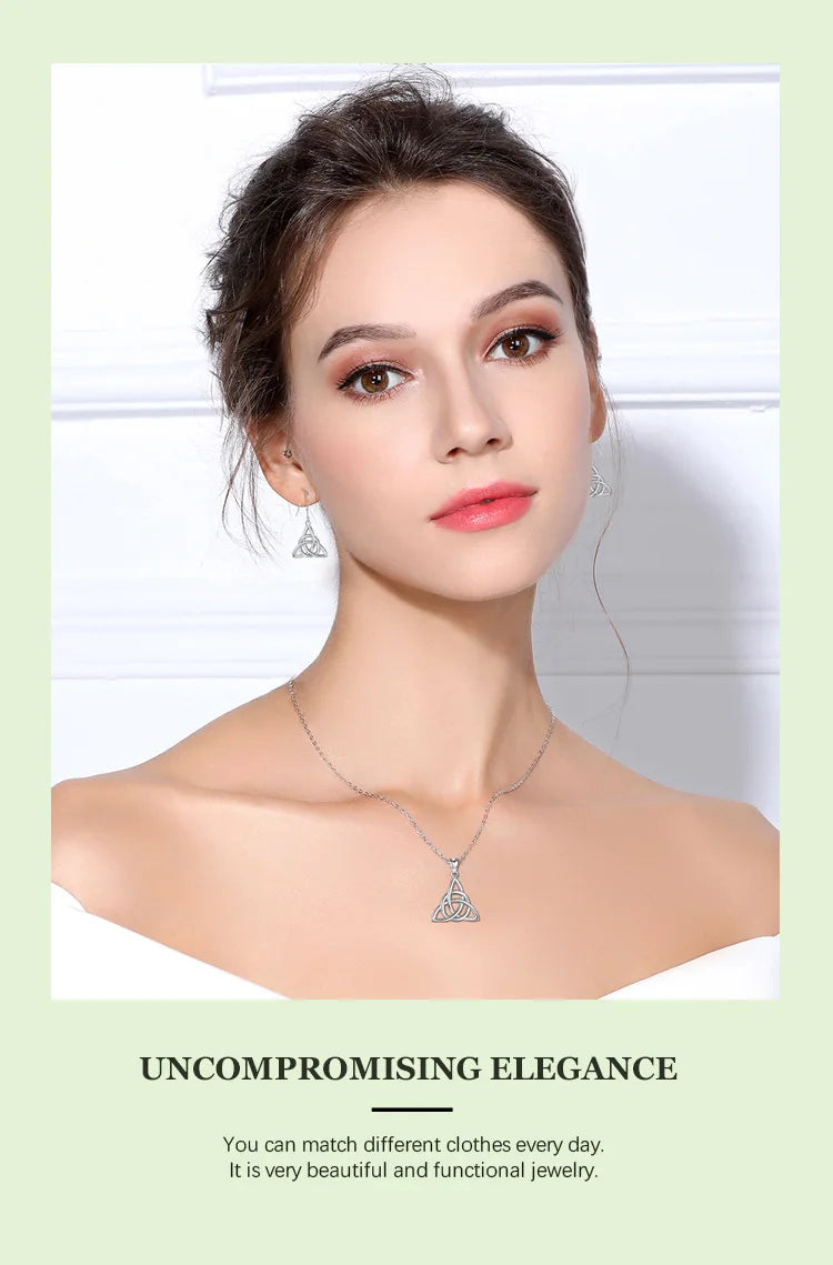 Eudora Real 925 Sterling Silver Triangle Celtics Knot Pendant Neckalce Women Fashion Sliver Jewelry for Birthday Gift Box CYD138