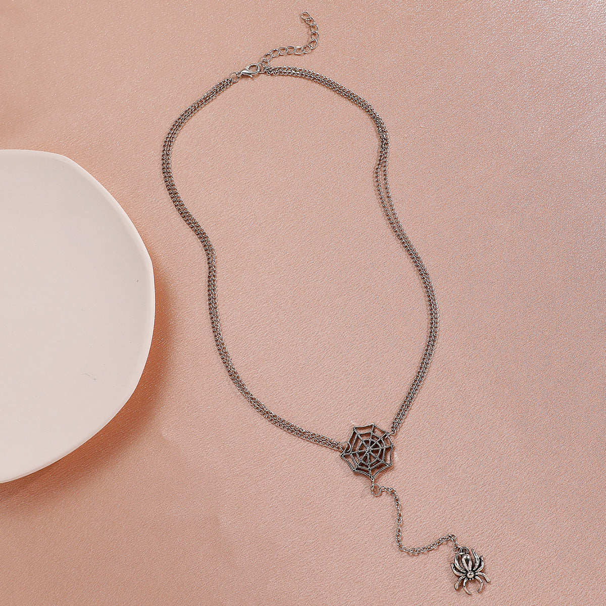 Halloween Necklaces New Creative Spider and Web Pendant Double Chain Necklace Retro Punk Style Long Sweater Chain Accessories - Charlie Dolly