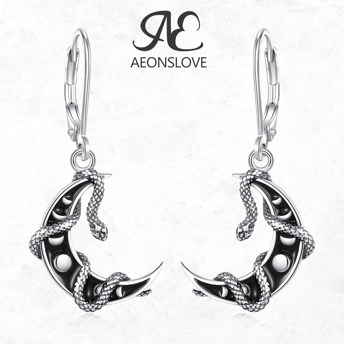 AEONSLOVE 925 Sterling Silver Moon Phase Snake Earrings Gothic Black Enamel Celestial Drop Earrings Witch Jewelry Gift for Women
