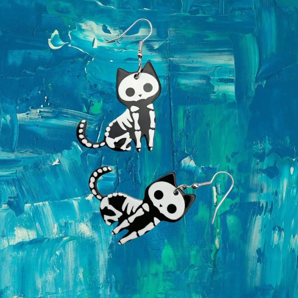 1pair Halloween Skeleton Cat Design Dangle Earrings Cartoon Cute Style Acrylic Jewelry Ghost Festival Earrings - Charlie Dolly