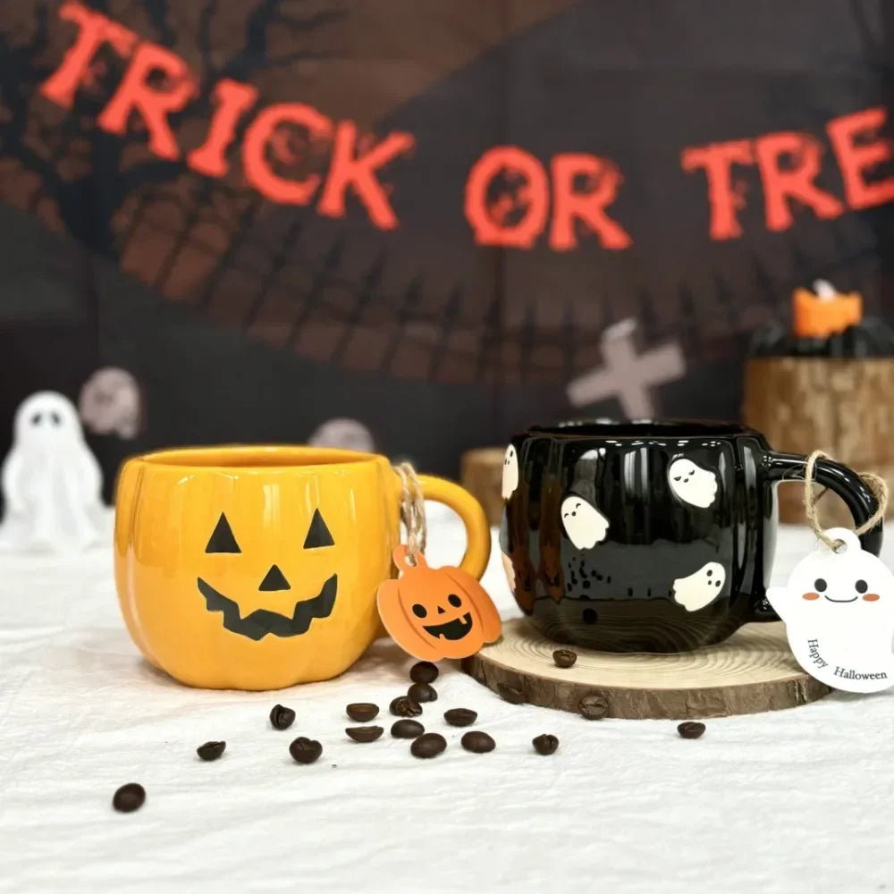 1pc 360ml Halloween Ceramic Mugs Pumpkin Ghost Ceramic Water Cup Novelty Milk Tea Mug Coffee Cup Halloween Decoration Gifts - Charlie Dolly