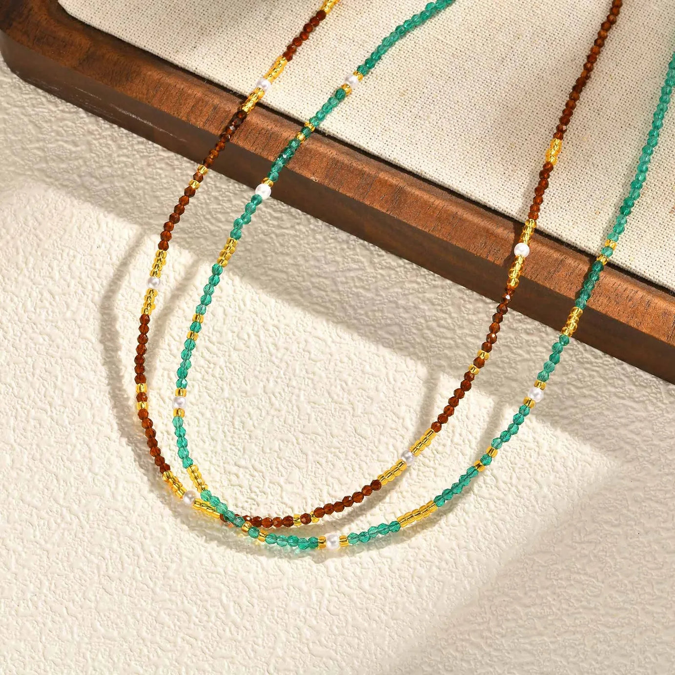Beaded Choker Necklace for Women, 18K Gold Plated Boho Colorful Natural Stone Beads Chain Necklace stackable Handmade Jewelry - Charlie Dolly