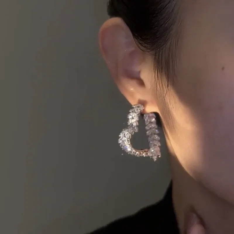 Light luxury heavy industry love earrings female niche design full diamond zircon leaf earrings - Charlie Dolly