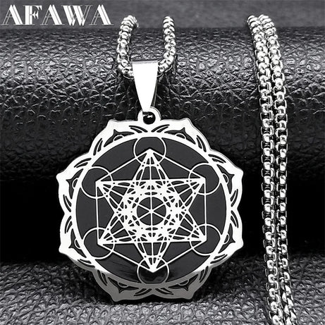 Metatron Cube & Archangel Sacred Geometry Necklace, Flower of Life Lotus Amulet