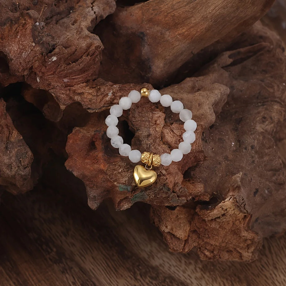 Crystal Stone Beaded Boho Ring — Amethyst, Moonstone & Turquoise