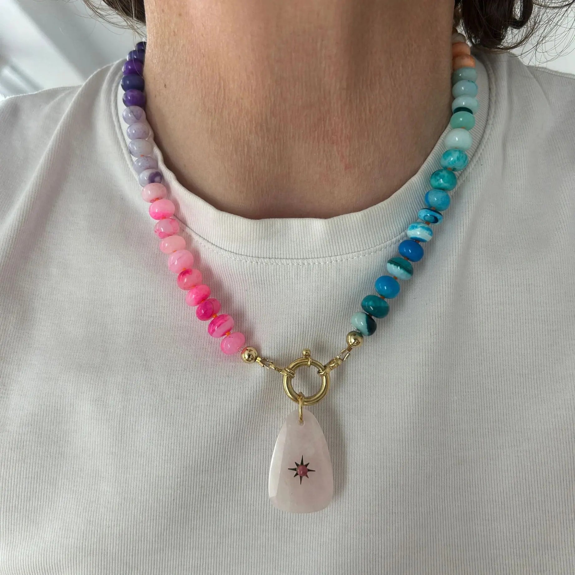 Chunky Rainbow Stone Beach Necklace