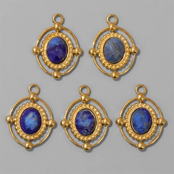 2pcs Vintage Natural Stone Charms Oval Shape Lapis Lazuli Pendant For Jewelry Making Necklace DIY Earrings Accessories 16x18mm