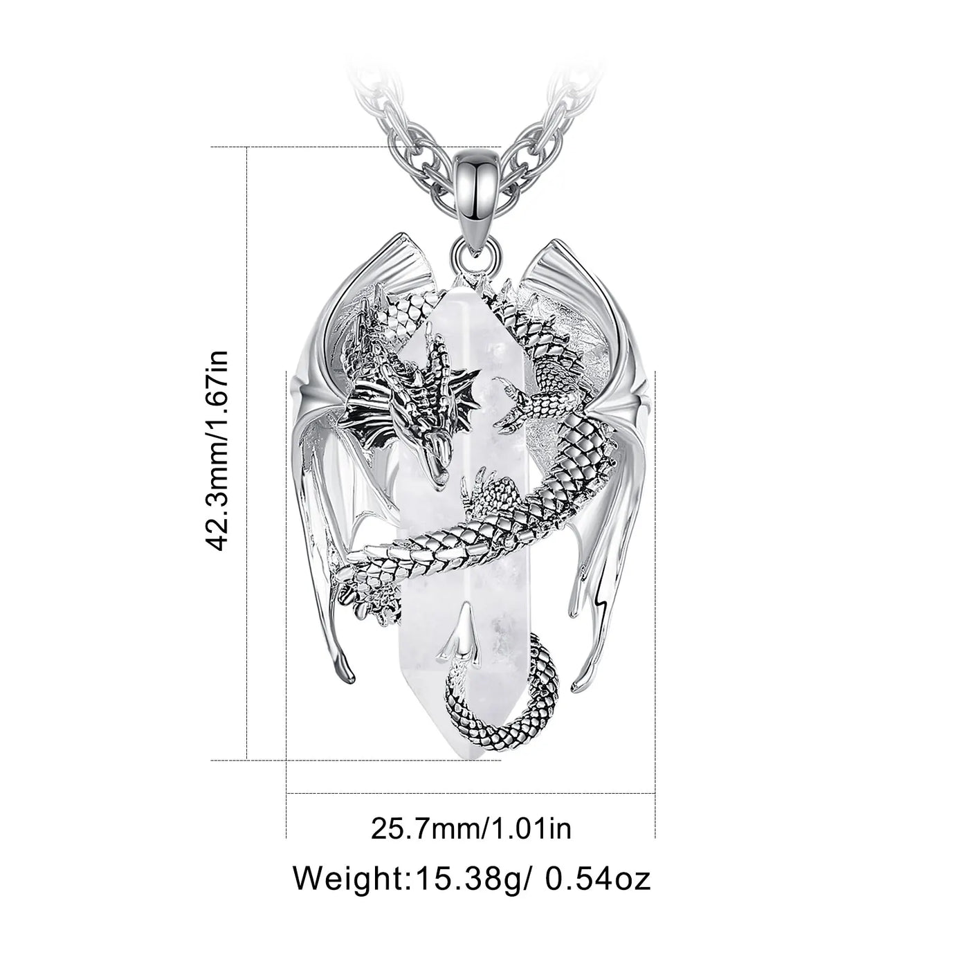 Natural Clear Quartz Dragon Pendant Necklace, Hexagonal Healing Crystal Amulet