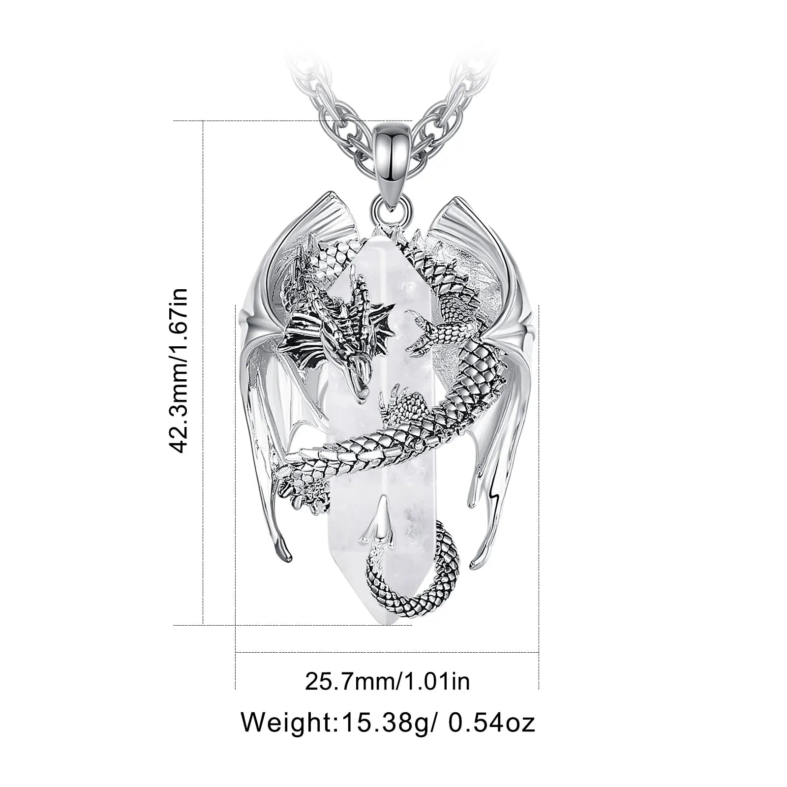 Eudora Dragon Twining Hexagonal Clear Quartz Prismatic Necklace Punk Natural healing stone White Crystal Pendant Jewelry for Man