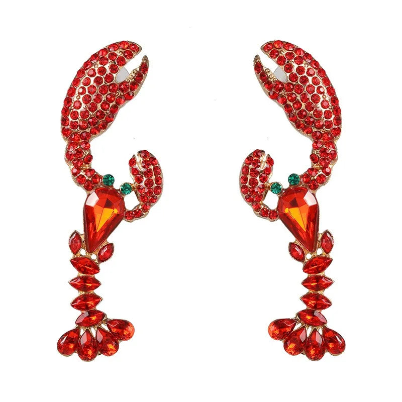 Beach Red Rhinestone Lobster Earrings Vacation Party for Women New in Boho Ocean Style Crystal Dangle Earrings Summer Jewelry