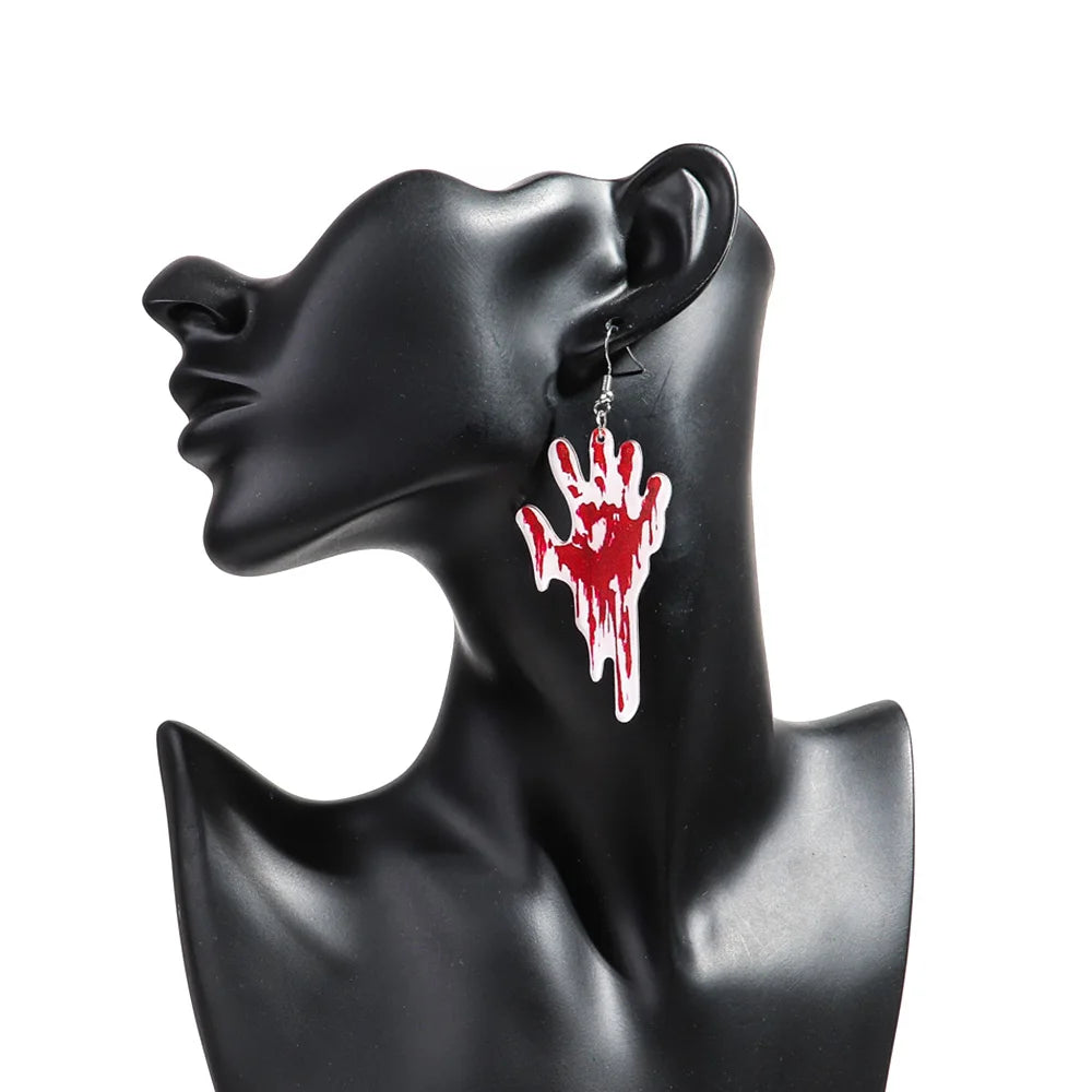 Horror Bleeding Hand Acrylic Halloween Earrings for Women New Gothic Blood Skull HELP Drop Pendant Earring Party Jewelry Gifts - Charlie Dolly