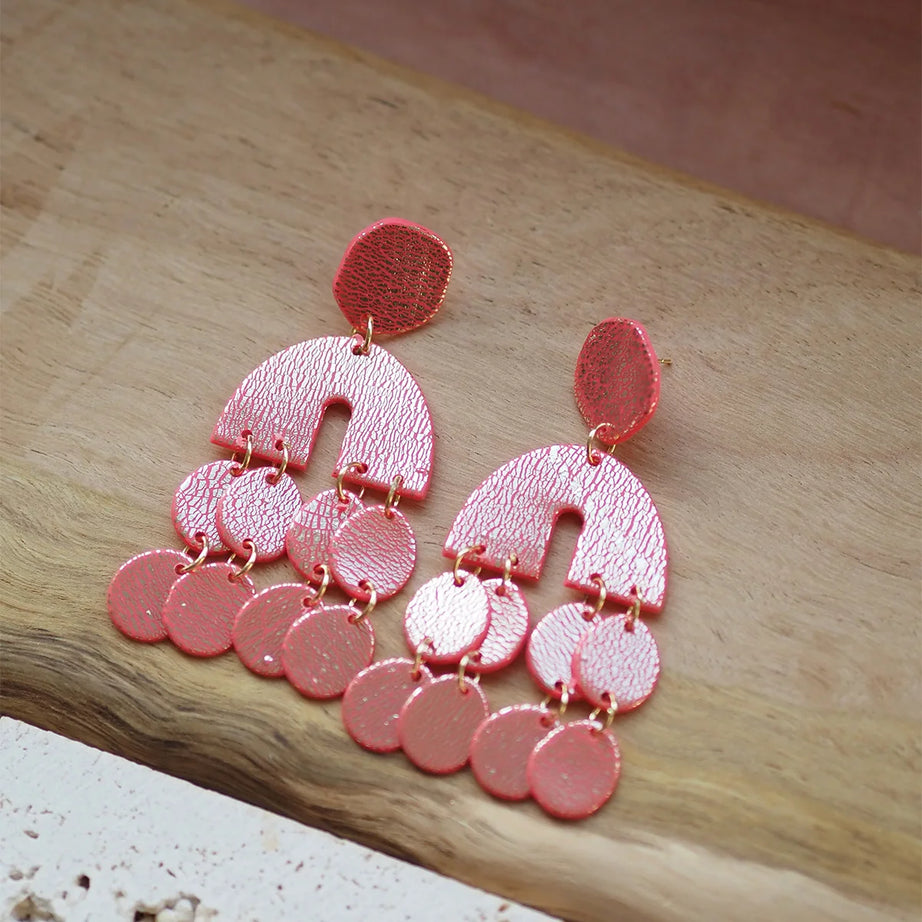Metallic Clay Arch Fringe Statement Earrings Jewelry
