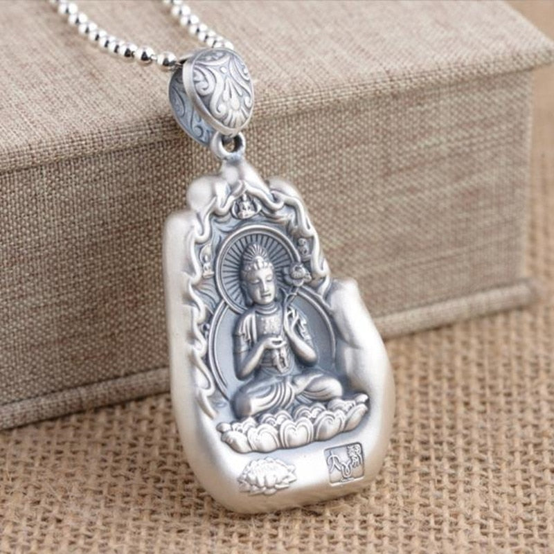 Retro Eight Patronus Buddha Pendant Necklace For Men Jewelry Ethnic Trendy Silver 925 Chain Necklace Male Party Accessories Gift - Charlie Dolly