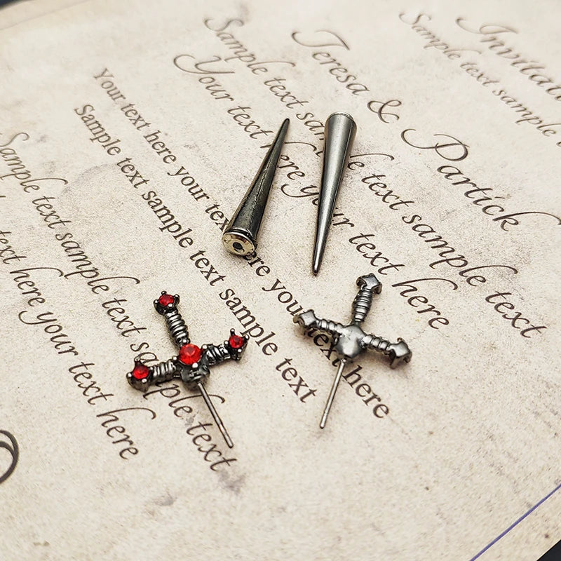 Vintage Dark Gothic Kinitial Sword Earrings For Women Men Dagger Piercing Earring Ear Jacket Punk Goth Halloween Jewelry Gift - Charlie Dolly