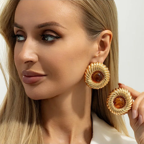 Resin Bead Big Spiral Stud Earrings Jewelry