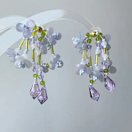 Floral Tassel Long Statement Earrings Jewelry