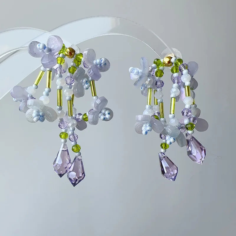 Original Design Exaggerate Flowers Earrings Elegant Floral Tassel Long Earrings Boho Style Earrings Wholesale Custom Packaging