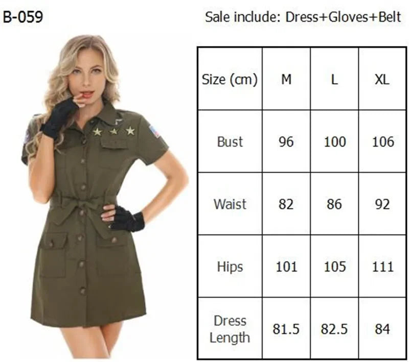 Sexy Lady American Airforce Military Pilot Costume Carnival Top Gun Maverick Flight Uniform Cosplay Halloween Fancy Party Dress Army Green-B-04B / L