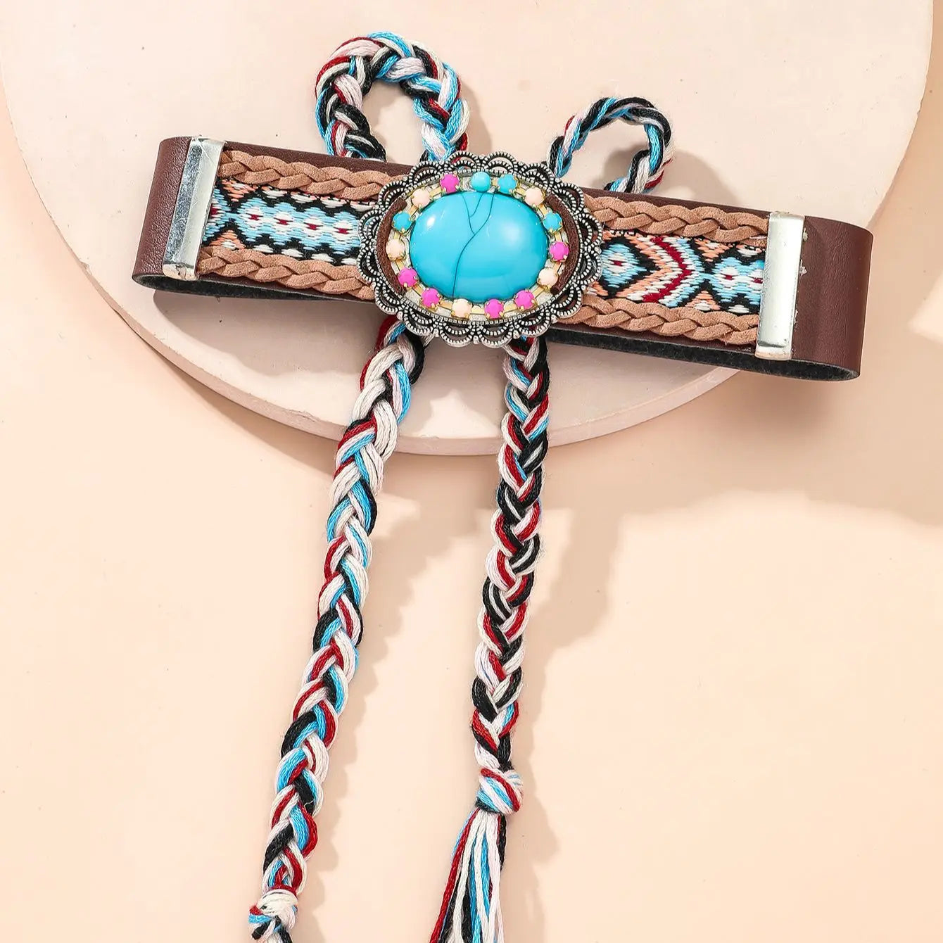 Turquoise Bead Cotton Tassel Choker Necklace Jewelry
