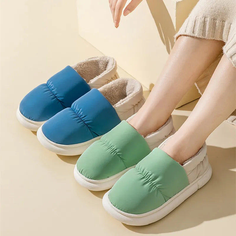 Big Size 48 49 Winter Warm Slippers Men Down Waterproof Soft Bottom Home Shoes Plush Women Indoor House Couples Anti Slip Slides - Charlie Dolly