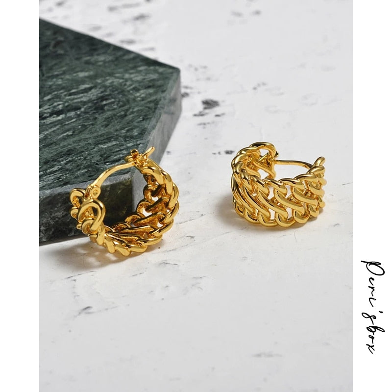 Peri'sBox Gold Color Small Twisted Hoop Earrings for Women Hollow Ear Piercing Huggie Earrings Simple Statement Round Earrings