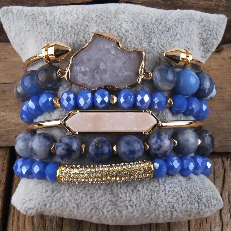 Fashion Boho Natural Stone Beaded Bracelet Jewelry Multi 6pc Stack Bracelet & Bangle Sets For Women Gift - Charlie Dolly