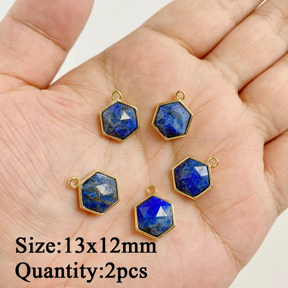 Natural Lapis Lazuli Pendant Blue Heart Square Oval Bullet Stone Charms For Jewelry Making Necklace Earrings Bracelet DIY 2PCS