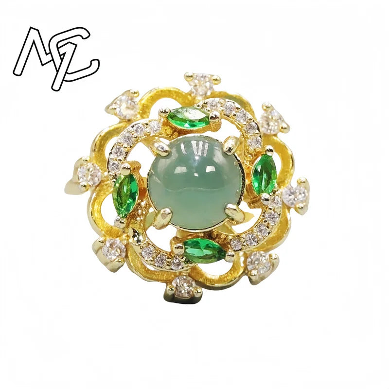 925 Silver Inlay Burmese Jade Adjustable Flower Gourd Butterfly Pendant Ring Emerald Rose Natural Green Women Jewelry Customized
