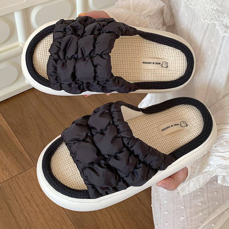 Cartoon Dog Thick Sole Linen Slippers Couples Home Four Seasons Anti Slip Cotton Linen Slippers Women Spring Summer Slipper - Charlie Dolly