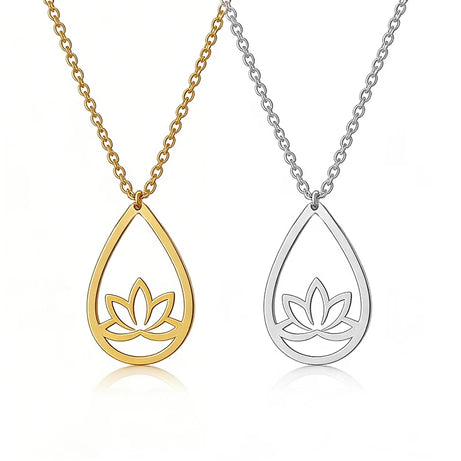 Water Drop Lotus Pendant, Stainless Steel Meditation Yoga Talisman
