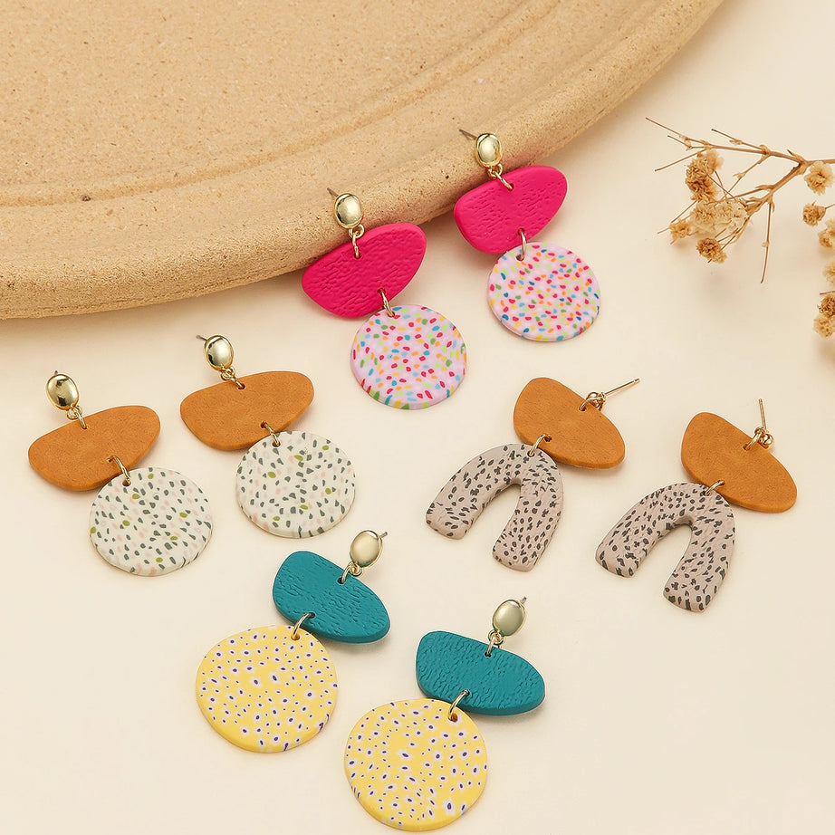 Polymer Clay Confetti Arch Statement Earrings Jewelry