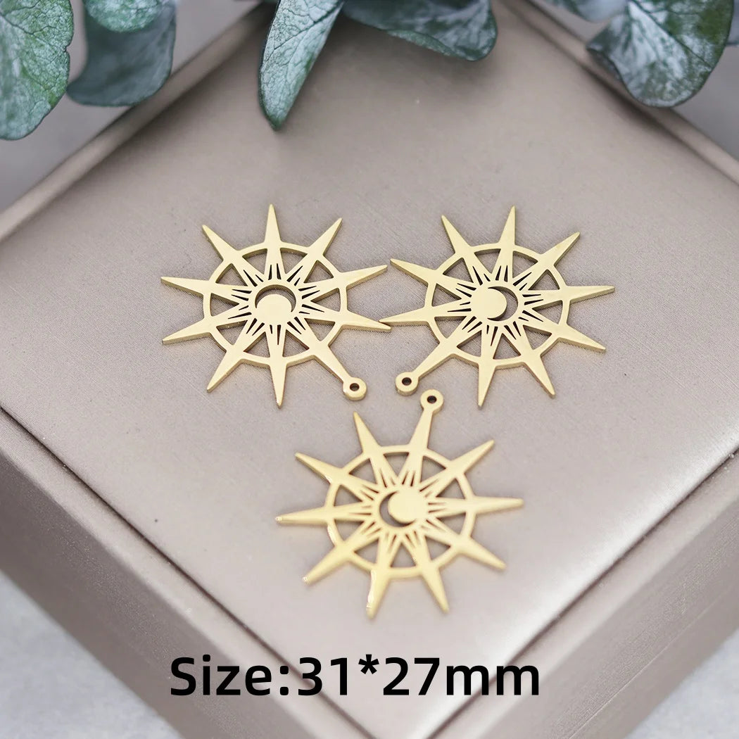 3pcs Stainless Steel Gothic Sun Cross Sword DIY Charms Tassels Star Lotus Flower Earrings Necklace Jewelry Making Amulet Pendant