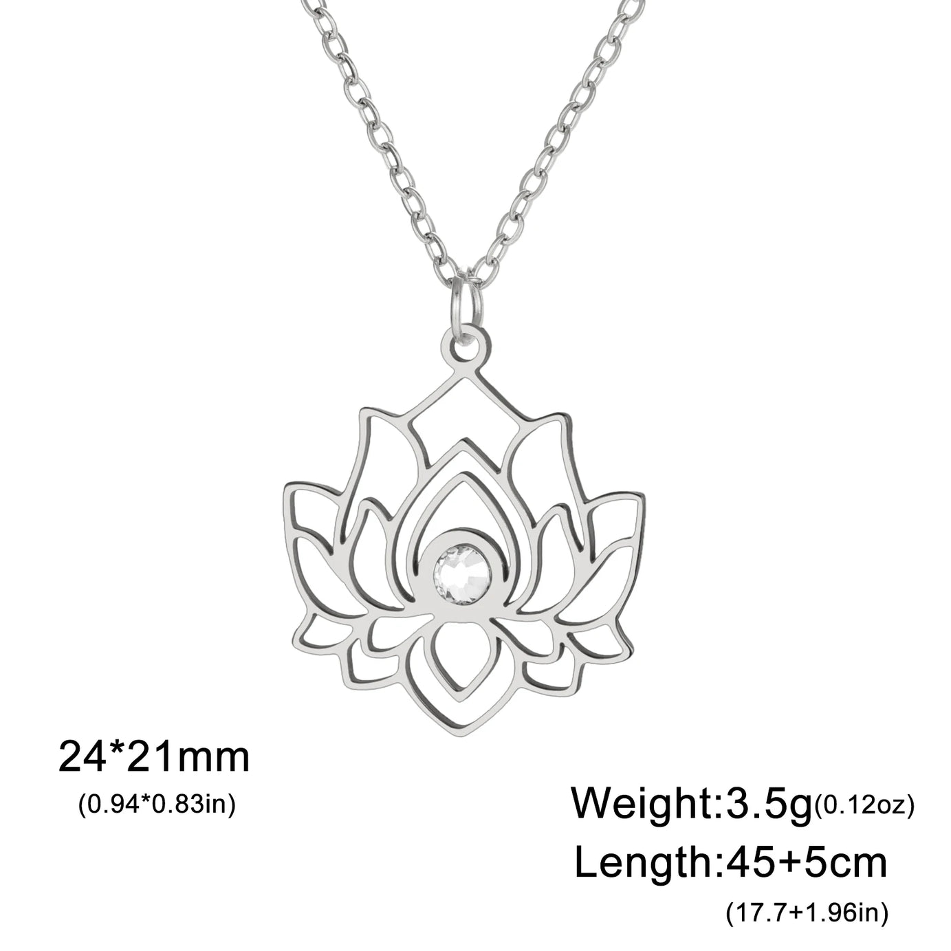Lotus Zircon Chakra Pendant, Stainless Steel Yoga Amulet