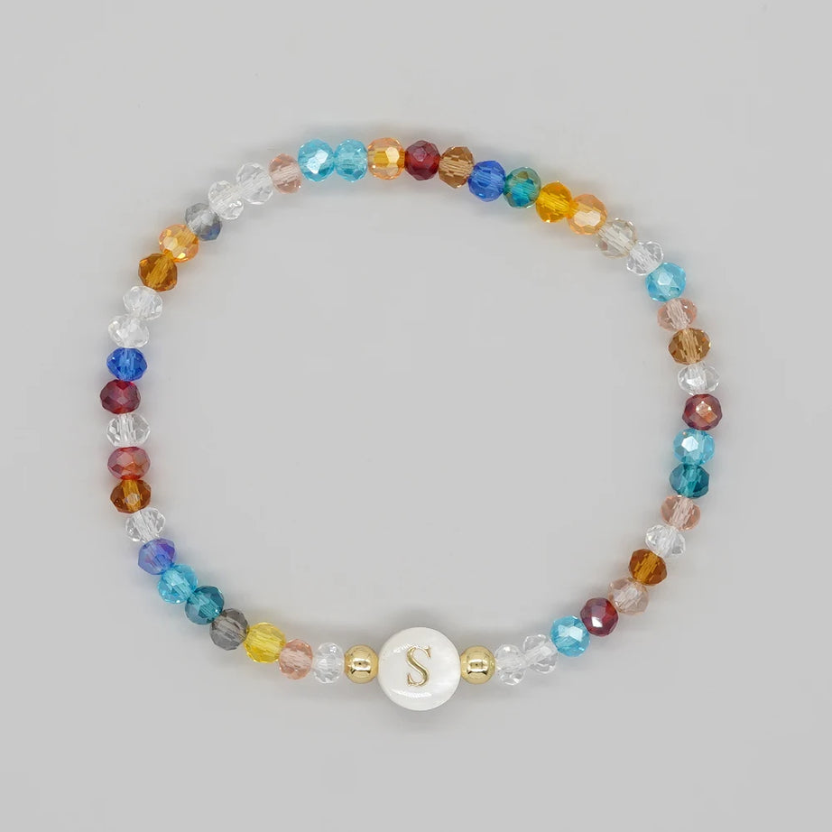 Crystal and Shell Initial Letter A to Z Boho Bracelet
