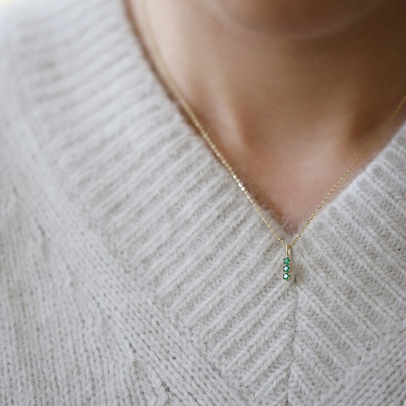 Three Pieces Emerald Green Zircon Lined Japanese Style Mini Pendants Necklaces Women 925 Sterling Silver Fine Jewelry - Charlie Dolly