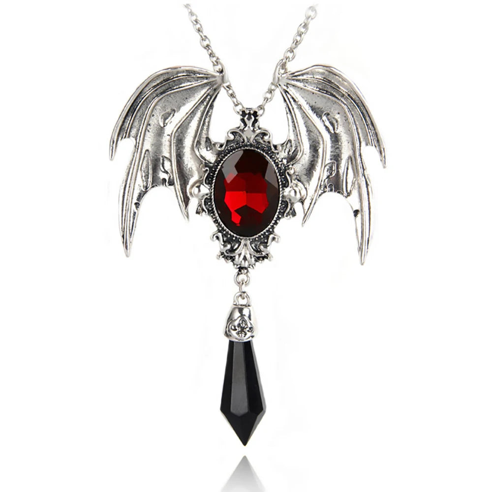 New Goth Halloween Necklace Blue Crystal Vampire Bat Pendant Blue Black Crystal Choker Necklace Punk Jewelry - Charlie Dolly