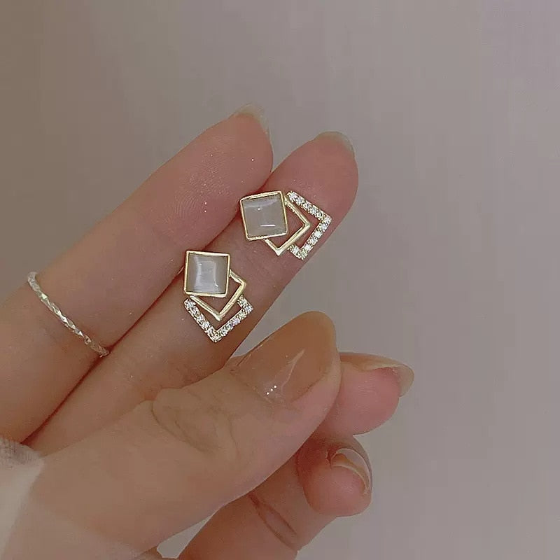 European and American Fashion Temperament Opal Geometric Square Earrings Women Personality Simple and Luxury Zircon Earrings - Charlie Dolly