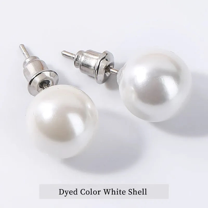 Natural Stone Agate Quartz Lapis Lazuli Tiger Eye Round Bead Stud Earrings Women Fashion Simple Stainless Steel Crystal Ear Stud