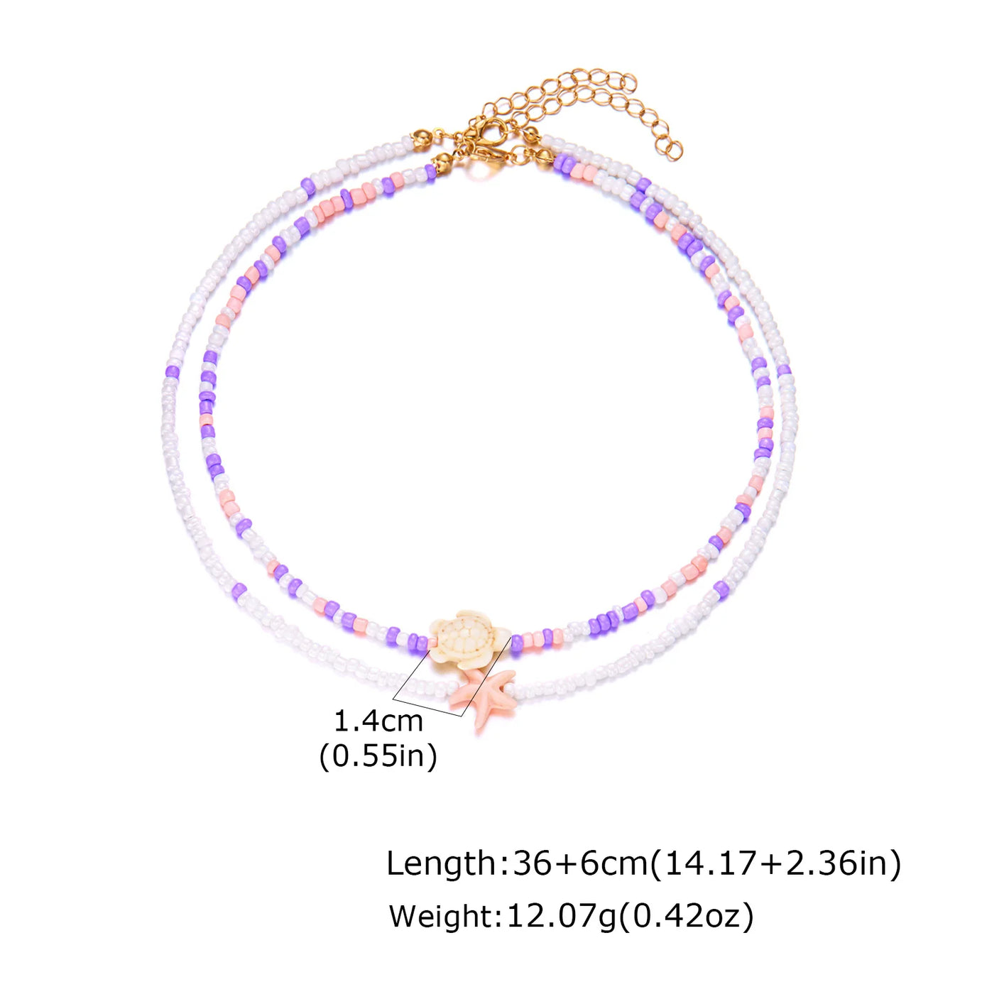 Starfish, Sea Turtle and Conch Beaded Layered Necklace